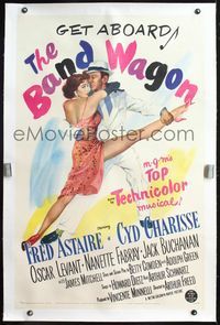 4p039 BAND WAGON linen 1sh '53 great artwork of Fred Astaire & sexy Cyd Charisse showing her legs!