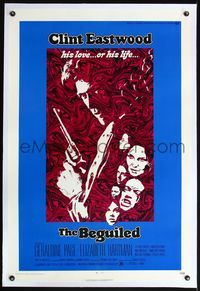 4p044 BEGUILED linen 1sh '71 cool psychedelic art of Clint Eastwood & Geraldine Page, Don Siegel