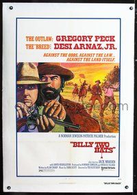 4p054 BILLY TWO HATS linen 1sh '74 cool art of outlaw cowboys Gregory Peck & Desi Arnaz Jr.!