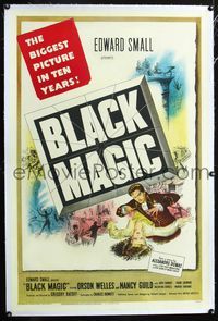 4p058 BLACK MAGIC linen 1sh '49 art of hypnotist Orson Welles as Cagliostro mezmerizing Nancy Guild!