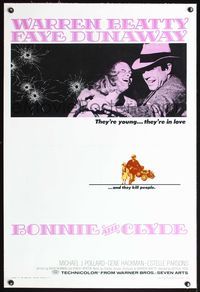 4p066 BONNIE & CLYDE linen 1sh '67 great image of notorious crime duo Warren Beatty & Faye Dunaway!