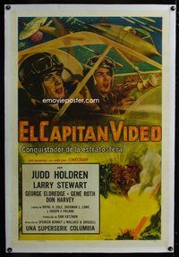 4p079 CAPTAIN VIDEO linen Spanish/U.S. 1sh '51 Judd Holdren as early super hero with cool helmet, serial!