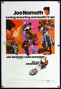 4p075 C.C. & COMPANY linen 1sh '70 great images of Joe Namath on motorcycle, biker gang!