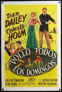 4p083 CHICKEN EVERY SUNDAY linen Spanish/U.S. 1sh '49 stone litho of Dan Dailey & Celeste Holm dancing!