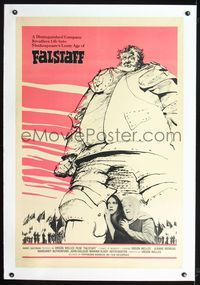 4p084 CHIMES AT MIDNIGHT linen 1sh '65 cool art of Orson Welles as gargantuan Shakespeare's Falstaff