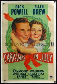 4p087 CHRISTMAS IN JULY linen 1sh '40 classic Preston Sturges screwball comedy with Powell & Drew!