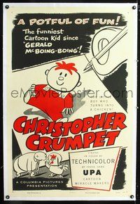 4p088 CHRISTOPHER CRUMPET linen 1sh '53 drawing board with UPA cartoon kid who turns into a chicken!