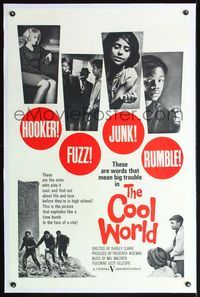 4p098 COOL WORLD linen 1sh '63 classic Shirley Clarke documentary about everyday life in Harlem!