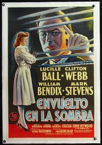 4p108 DARK CORNER linen Spanish/U.S. 1sh '46 Mark Stevens peeks through blinds at sexy Lucille Ball!
