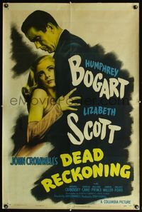 4p003 DEAD RECKONING style B 1sh '47 great art of Humphrey Bogart holding super sexy Lizabeth Scott!