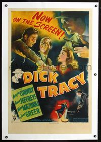 4p113 DICK TRACY linen style A 1sh '45 art of Morgan Conway as Chester Gould's classic detective!