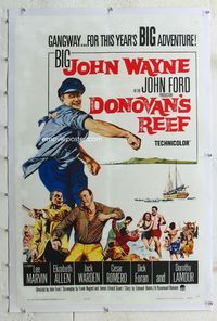 4p114 DONOVAN'S REEF linen 1sh '63 John Ford, great art of punching sailor John Wayne & Lee Marvin!