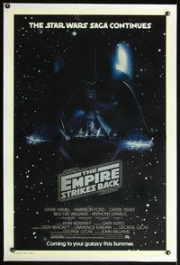 4p127 EMPIRE STRIKES BACK linen advance 1sh '80 cool image of Darth Vader's head floating in space!