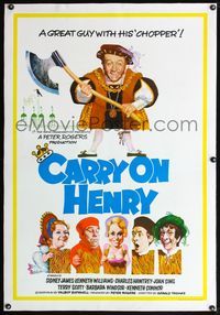 4p081 CARRY ON HENRY linen English 1sh '71 Sidney James, Kenneth Williams, wacky art of top cast!