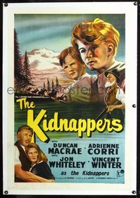 4p233 LITTLE KIDNAPPERS linen English 1sh '54 art of two orphan boys by the mountains of Nova Scotia!