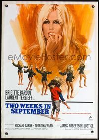 4p431 TWO WEEKS IN SEPTEMBER linen English 1sh '67 seven artwork images of sexiest Brigitte Bardot!