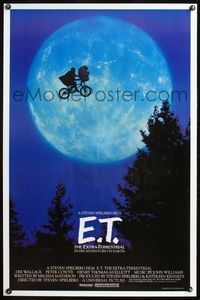 4p004 E.T. THE EXTRA TERRESTRIAL 1sh '82 Steven Spielberg, classic image of bike in front of moon!