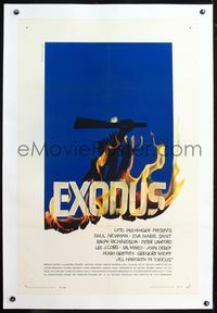 4p129 EXODUS linen 1sh '61 Otto Preminger, great artwork of arms reaching for rifle by Saul Bass!