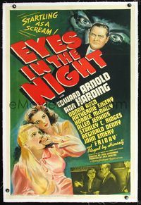 4p130 EYES IN THE NIGHT linen 1sh '42 Fred Zinnemann, blind detective Edward Arnold, Ann Harding