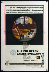 4p135 FBI STORY linen 1sh '59 great images of detective Jimmy Stewart & Vera Miles!