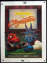 4p137 FESTIVAL OF CLAYMATION linen video 1sh '87 Will Vinton, great image of dinosaurs in theater!