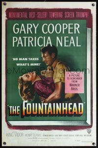 4p154 FOUNTAINHEAD linen 1sh '49 Gary Cooper & Patricia Neal in Ayn Rand's Objectivist classic!