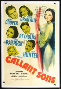 4p161 GALLANT SONS linen 1sh '40 Jackie Cooper, great stone litho of sexy Gail Patrick!
