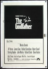 4p172 GODFATHER linen 1sh '72 Marlon Brando & Al Pacino in Francis Ford Coppola crime classic!