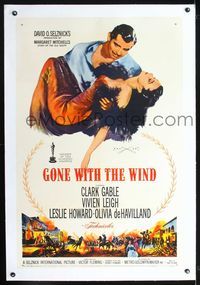 4p177 GONE WITH THE WIND linen 1sh R61 best artwork of Clark Gable carrying sexy Vivien Leigh!