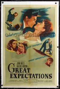 4p183 GREAT EXPECTATIONS linen 1sh '47 John Mills, Hobson, Charles Dickens, directed by David Lean!