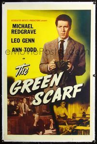 4p188 GREEN SCARF linen 1sh '54 Michael Redgrave defends a blind/deaf/mute man accused of murder!