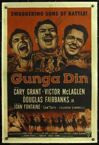 4p190 GUNGA DIN linen 1sh R54 by Douglas Fairbanks Jr., who is with Cary Grant & Victor McLaglen!