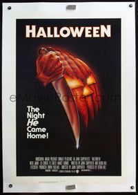 4p192 HALLOWEEN linen 1sh '78 John Carpenter classic, great Bob Gleason jack-o-lantern art!