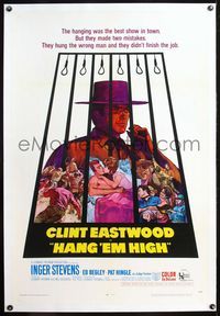 4p194 HANG 'EM HIGH linen 1sh '68 Clint Eastwood, they hung the wrong man and didn't finish the job!