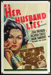 4p199 HER HUSBAND LIES linen 1sh '37 Ricardo Cortez & Tom Brown with pro poker players in big game!