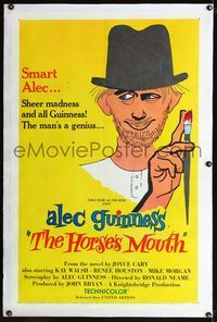 4p206 HORSE'S MOUTH linen 1sh '59 great artwork of Alec Guinness, the man's a genius!