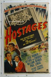 4p207 HOSTAGES linen 1sh '43 Luise Rainer, right out of Hitler's cracking Fortress Europe!