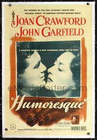 4p211 HUMORESQUE linen 1sh '46 best romantic close up of Joan Crawford & John Garfield!