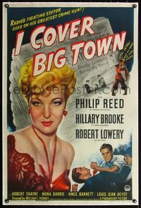 4p212 I COVER BIG TOWN linen 1sh '47 mystery from radio, super close up of sexy Hillary Brooke!