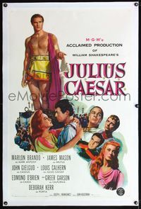 4p230 JULIUS CAESAR linen 1sh '53 art of Marlon Brando, James Mason & Greer Garson, Shakespeare