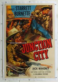 4p231 JUNCTION CITY linen 1sh '52 art of Charles Starrett & Smiley Burnette by Glenn Cravath!
