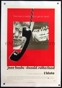 4p234 KLUTE rare alternate style 1sh '71 Donald Sutherland & Jane Fonda, dangling telephone art!