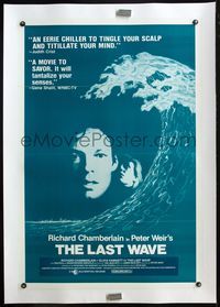 4p243 LAST WAVE linen 1sh '77 Peter Weir cult classic, Richard Chamberlain under giant tidal wave!