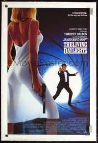 4p248 LIVING DAYLIGHTS linen int'l 1sh '87 Timothy Dalton as James Bond & sexy Maryam d'Abo w/gun!