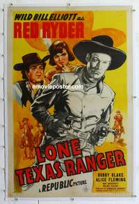 4p249 LONE TEXAS RANGER linen 1sh '45 Wild Bill Elliott as Red Ryder, Native American Bobby Blake!