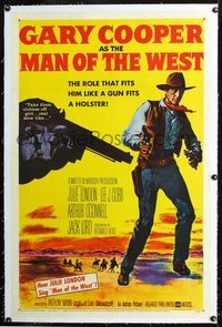 4p262 MAN OF THE WEST linen 1sh '58 Gary Cooper is the man of soft word, notched gun & fast draw!