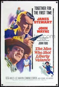 4p263 MAN WHO SHOT LIBERTY VALANCE linen 1sh '62 John Wayne & James Stewart, Lee Marvin, John Ford