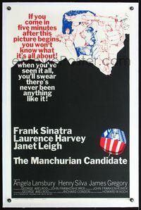 4p264 MANCHURIAN CANDIDATE linen 1sh '62 cool art of Frank Sinatra, directed by John Frankenheimer!