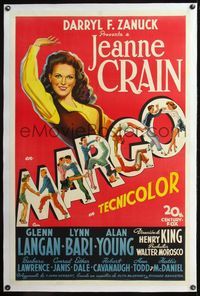 4p265 MARGIE linen Spanish/U.S. 1sh '46 art of sexy Jeanne Crain + cast members in title letters!