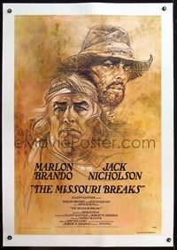 4p272 MISSOURI BREAKS linen advance 1sh '76 art of Marlon Brando & Jack Nicholson by Bob Peak!